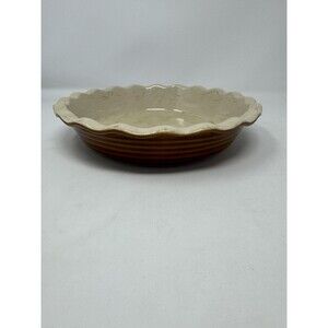 Emile Henry 10” Ruffled Edge Ceramic Pie Dish Plate France Brown Baking Kitchen